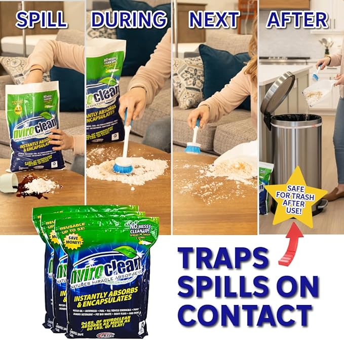 5 LB (Pack of 1) Super Absorbent & Encapsulant Spill Cleanup up to 24lbs, for Home, Commercial, & Industrial Use for Oil, Antifreeze, Food, Paint, Pet Waste, Body Fluids & More