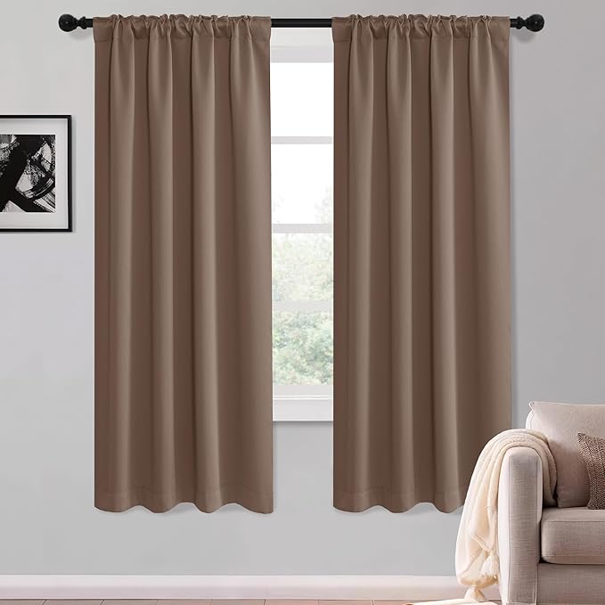 KGORGE Blackout Curtains for Bedroom, Privacy Light Blocking Thermal Insulation Noise Reducing Drapes for Living Room Bedroom, Back Tab Rod Pocket, W52 x L54 inches, Mocha, 2 Panels