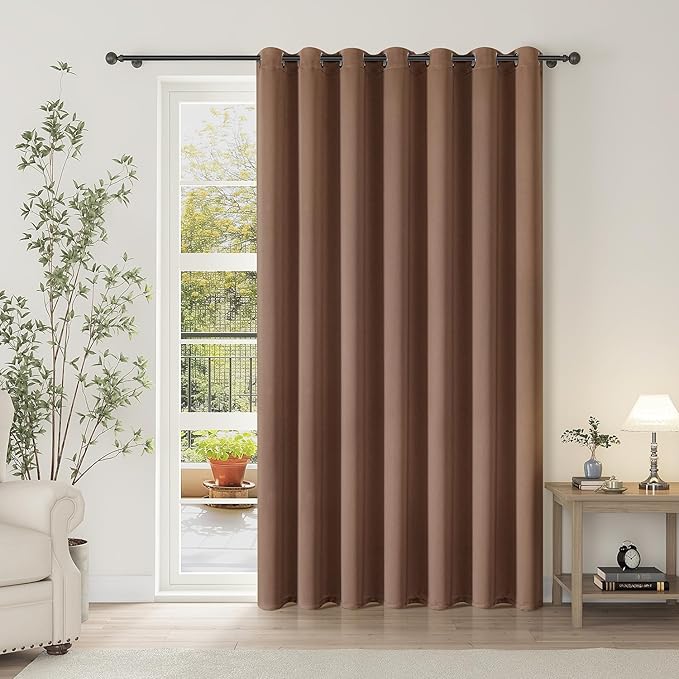 ChrisDowa Room Divider Curtain 90 Inches Long, Wide Blackout Sliding Door Curtain for Bedroom, Room Darkening Privacy Window Curtain for Patio Door (1 Panel Set, Cappuccino, 100 x 90 Inch)