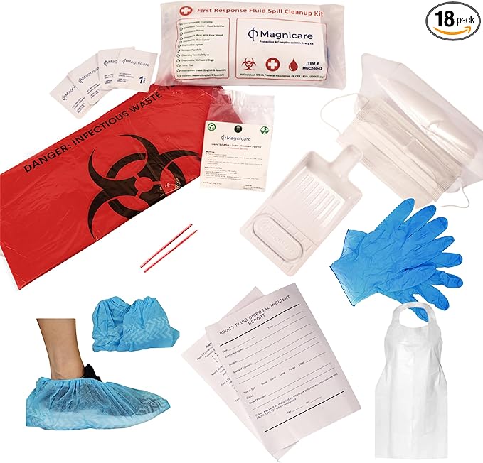 Bloodborne Pathogen & Vomit Cleanup Kit - Be OSHA Compliant| Comprehensive First Response Spill Kit for Bodily Fluids | Bodily Fluid Clean Up Bag| Ideal for Schools, Restaurants & Retirement Homes