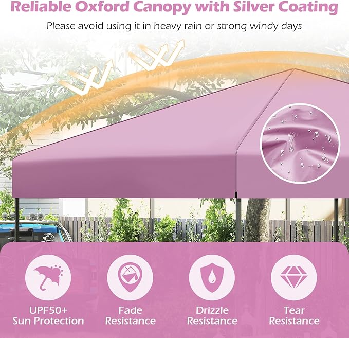 Tangkula 10x10 FT Pop Up Canopy, UPF50+ Portable Outdoor Tent with 8 Stakes, 4 Wind Ropes, Carrying Bag, Foldable Canopy Tent for Beach Party Event Camping
