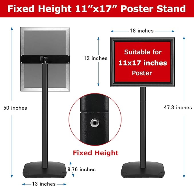 Heavy Duty Sign Holder Stand 11x17 Inch - Pedestal Floor Standing Sign Holder with Weighted Base - Vertical & Horizontal Poster/Menu Stand for Indoor/Outdoor Business Store Advertising, Black