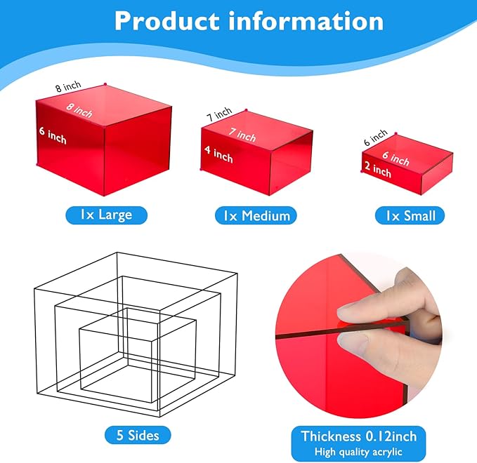 3Pcs Red Buffet Risers Acrylic Boxes Display Food Risers for Buffet Table Platter Parties Weddings Catering Dessert Collectibles Figures Show (6''x7''x8'')