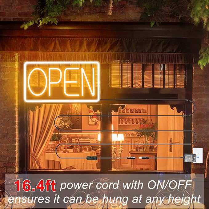 Open Signs for Business Ultra Bright LED Neon Open Signs 22 Inch Plug In Electric Light Up Open Sign with ON/OFF Switch for Business Storefront Window Glass Door Shop Florists Bar Salon Cafes Pubs