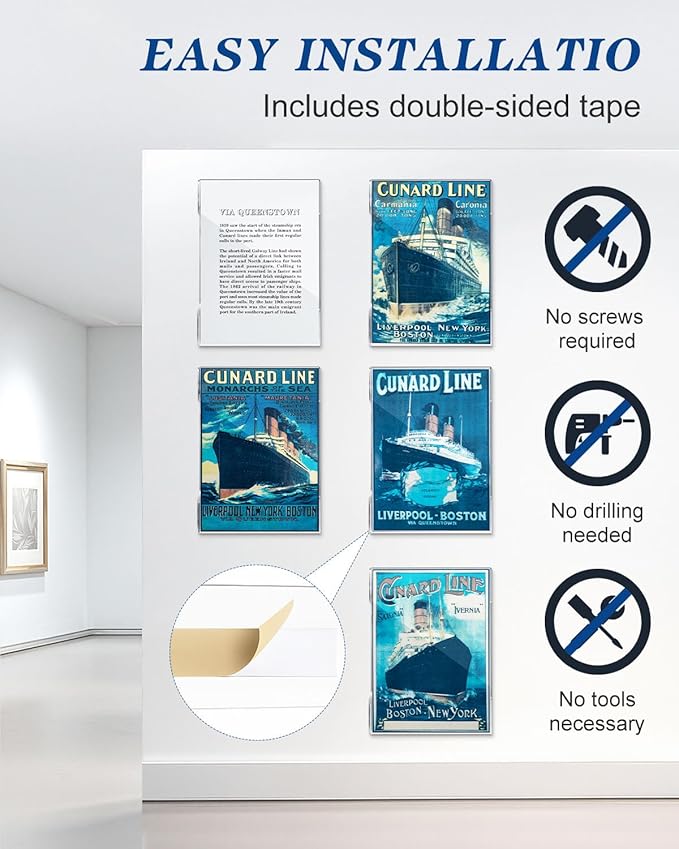 20 Pack Acrylic Sign Holder 8.5 x 11 Wall Mount Sign Holders, Clear Acrylic Wall Frame with Double Sided Tape for Office, Home, Business-Vertical (20 Pack)