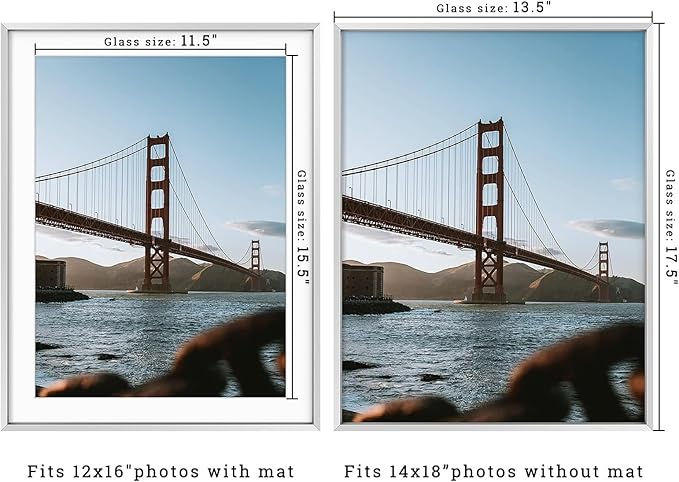 Frametory, 14x18 Metal Picture Frame with Mat for 12x16 Picture & Real Glass, Aluminum Photo Frame Collection (Silver, 2 Pack)