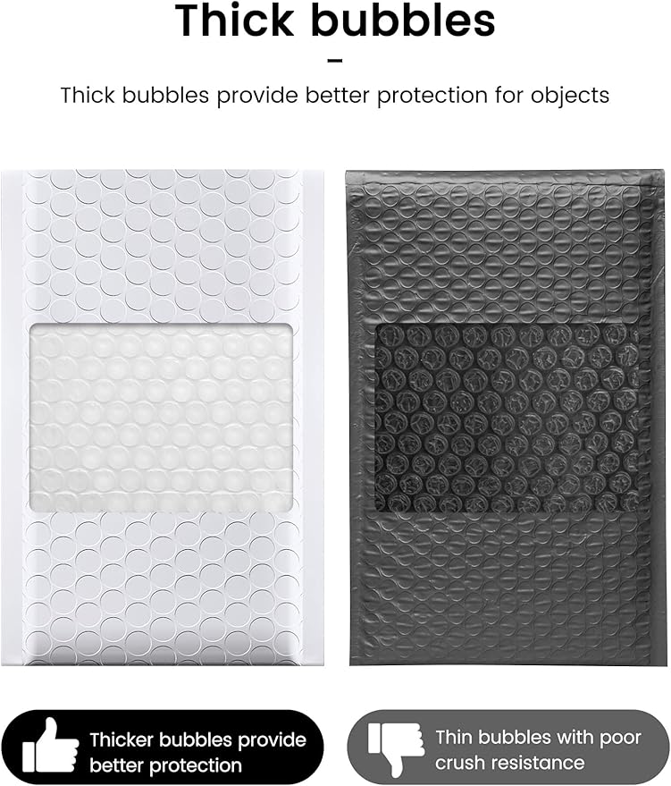 GSSSUSA Bubble Mailers 4x8 Inch 100 Pack Padded Envelopes Usable Size 4x7 Inch Shipping Envelopes Self Seal Small Packaging Shipping Bags for Mailing Jewelry, Small Business, White