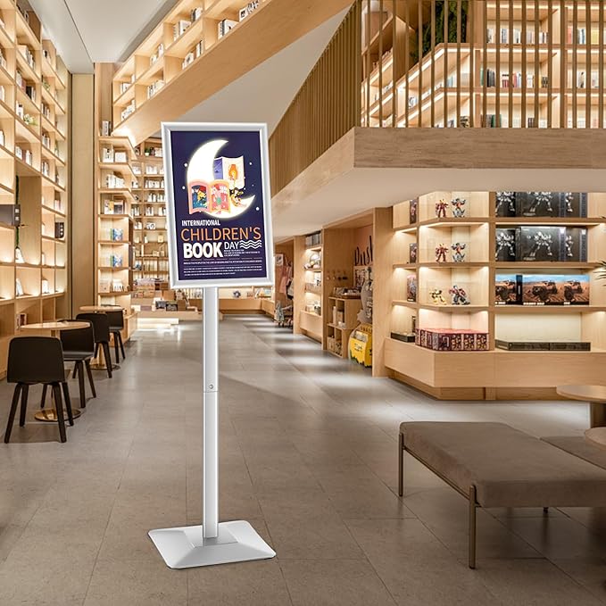 YIYO Sign Stand Poster Stand，adjustable heavy duty pedestal Sign Holder Floor Stand，aluminium frame floor standing for display 8.5*11 inch，Silver (8.5*11 Silver)