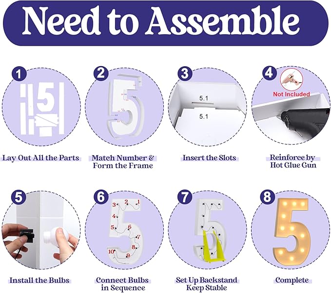 4FT Light Up Numbers, Large Marquee Numbers for 5th 15th 50th Birthday Decorations, Giant Light Up Numbers for Party Anniversary, Marquee Letters, Pre-Cut DIY Mosaic Numbers for Balloons 5