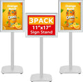 3 Pack Heavy Duty Standing Sign Holder 11x17 Inch - Pedestal Floor Sign Stand with Weighted Base - Vertical & Horizontal Poster/Menu Display Stands for Indoor/Outdoor Advertising, Silver