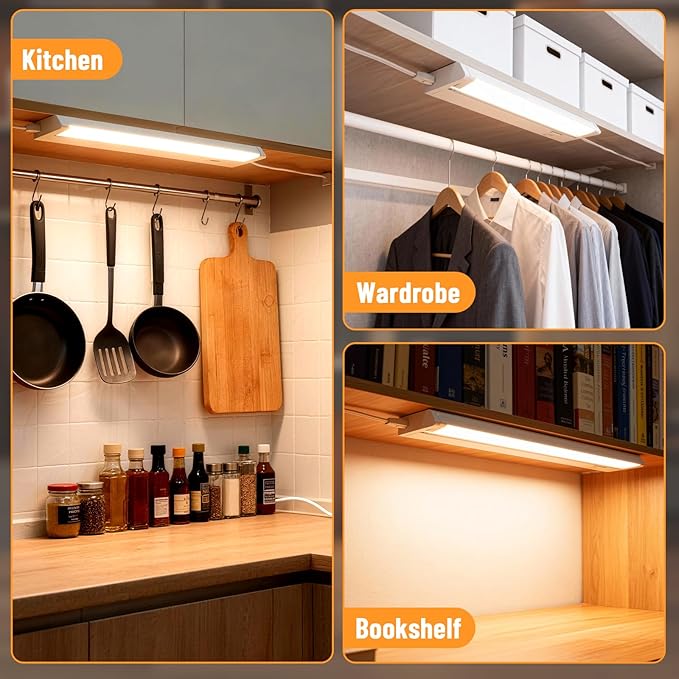 12" LED Under Cabinet Lighting, 8W 600LM, 3 Color Temperatures (3000K/4000K/5000K), Hardwired or Plug-in, Dimmable, 45° Rotatable Design, Connect Multiple Fixtures Up to 15 Units