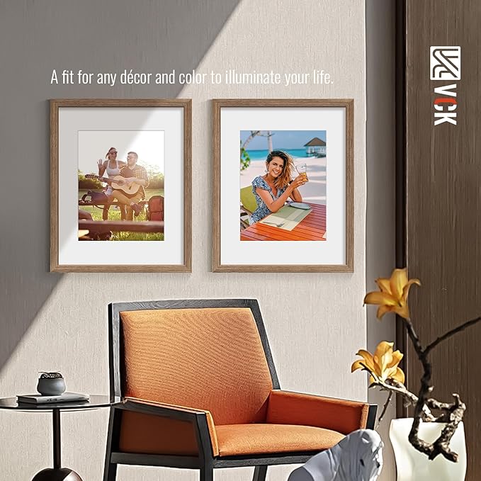 VCK 16x20 Picture Frame 2 Pack - Walnut, High-End Wood Poster Frames with Tempered Glass, Display 11x14 Photo with Mat or 16x20 without Mat, Art Gallery-Quality, Wall Hanging, Walnut