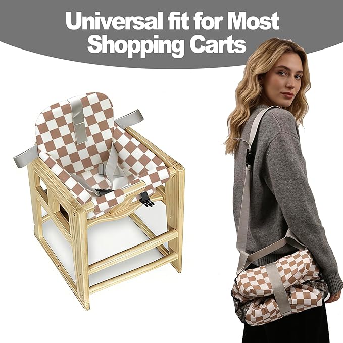 Padded Shopping Cart Cover for Baby Boy & Girl, High Chair Cover for Restaurant Seat, Machine Washable Infant Toddler Buggy Seat Cover (Checkered)
