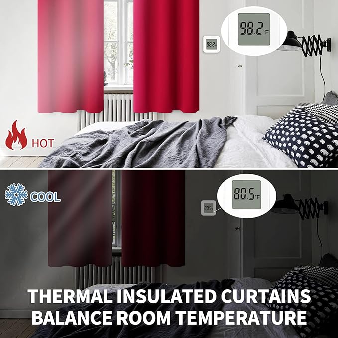 BGment Room Darkening Curtains 63 Inches Long - Grommet Thermal Insulated Drapes Window Treatment Curtains for Bedroom, 2 Panels, 70 x 63 Inch, Red