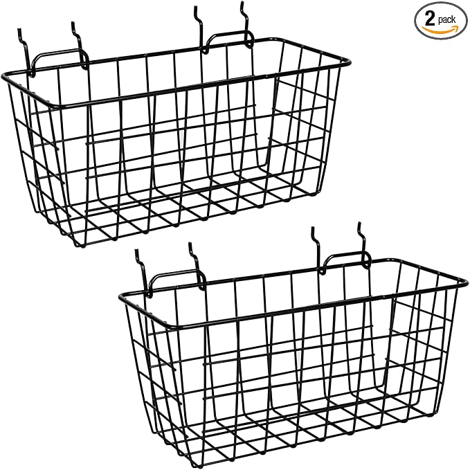 G.CORE 2 Pack Pegboard Baskets, Metal Shelves Hooks to 1/8" 1/4" Peg Boards, Peg Board Baskets Bins Set - Organize Tools Workbench Accessories Garage Storage Wall Mount Organizer Attachments