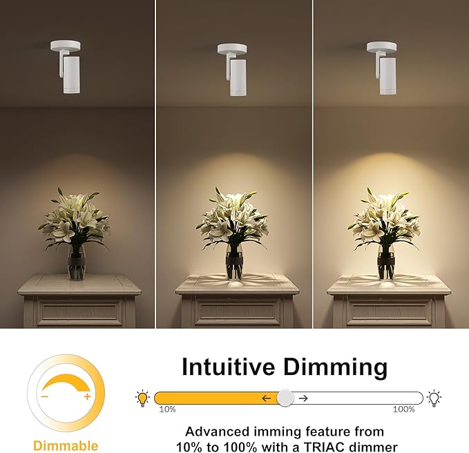 12W LED Dimmable Zoomable Ceiling Spotlight Indoor – Adjustable Surface Mount Accent Light for Home Corridor, Picture, Plants & Artwork | Warm White 3000K CRI 97, White 4 Packs