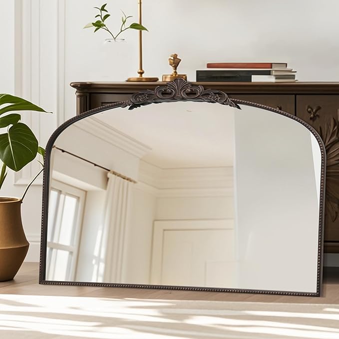 Micasso Large Bronze Vintage Mirror: 48"x 33" French Baroque Antique Mirror - Traditional Ornate Decorative Wall Mounted Arched Mirrors for Wall/Mantel/Entryway/Hallway - Home Decor for Living Room