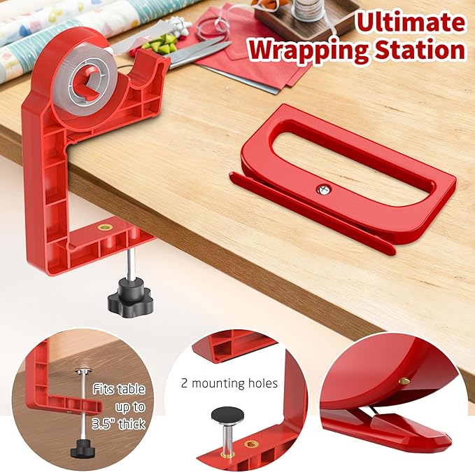 Tabletop Gift Wrapping Tool with Tape Dispenser & Cutter–2 Pack Adjustable Wrapping Paper Table Clamps with 2 Tapes–Perfect for Christmas, Holidays, and Crafting