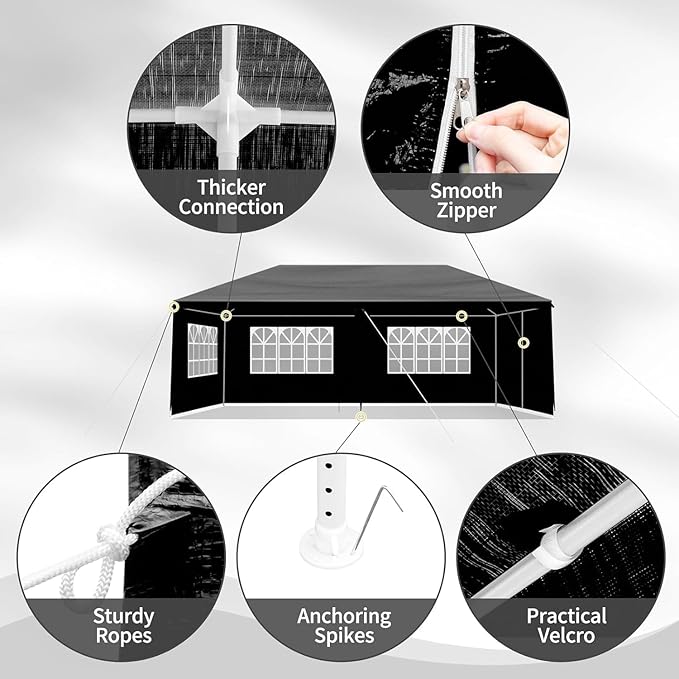 10x20 FT Party Tent, Outdoor Wedding Tents for Parties, Canopy Event Tent with 6 Removable Sidewalls, Waterproof Gazebo Shelter for Birthday Parties, Weddings, BBQs & Events (10X20FT-6Sides Black)
