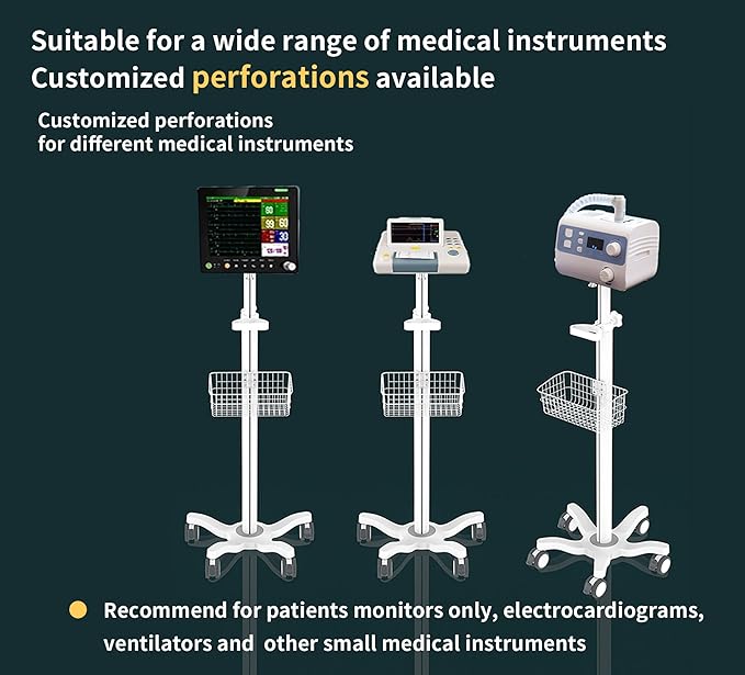 Mount Plus X3 Height Adjustable Aluminium Rolling Stand for Patient Monitor Medical Trolley Cart with Basket and and Locking Casters for Dental Office, Hospital, Clinic