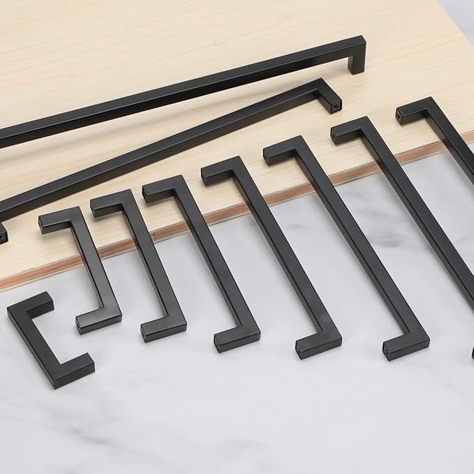 Cabinet Pulls Matte Black Cabinet Handles Square Drawer Pulls, 5 Pack 7-1/2 Inch Stainless Steel Kitchen Door Cupboard Cabinet Handles, Drawer Hardware Handles, 192mm Hole Centers