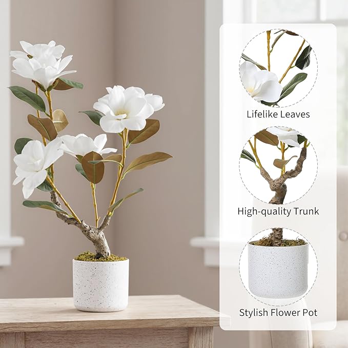 GAOMON White Fake Orchids Flowers in Pot,24 inch Faux Orchids Plant Real Touch for Home Decor Indoor Bathroom Decoration