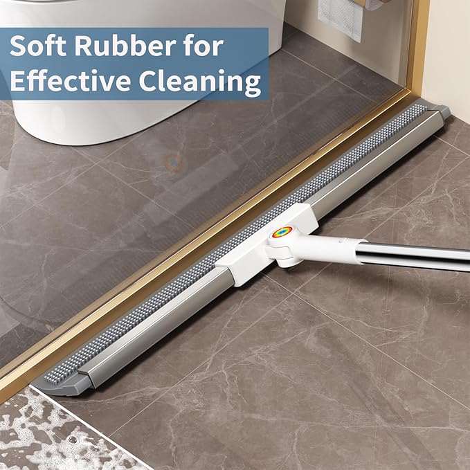 Squeegee Broom for Floor, Rubber Silicone Magic Broom with 180° Rotating Head & 63" Long Handle, Floor Squeegee Broom for Indoor/Outdoor Floor Cleaning, Pet Hair, Tile, Garage Concrete, Glass