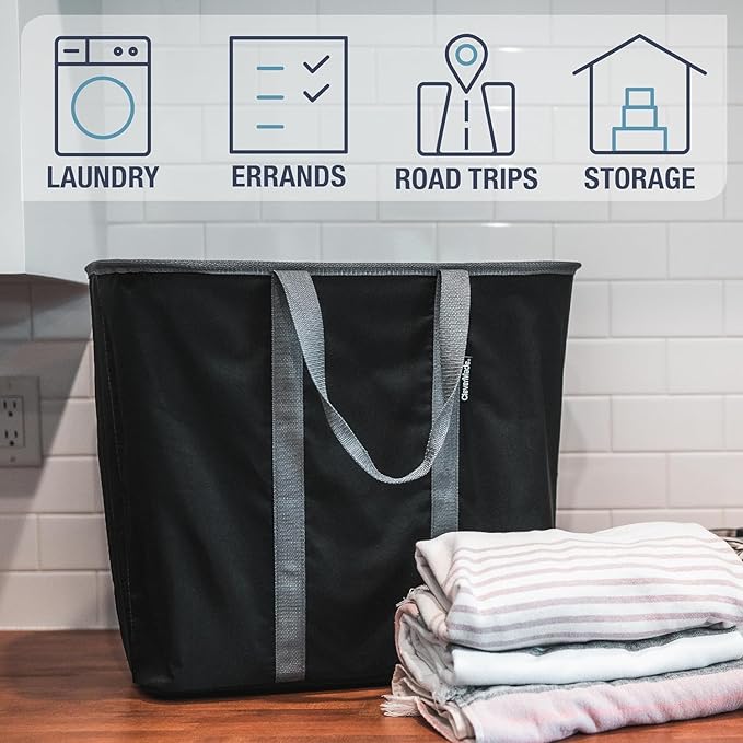 CleverMade Collapsible Laundry Caddy - Black 1 Pack 64L / 17 Gal - Foldable Storage Organization Container Clothes Laundry Room Storage Solution