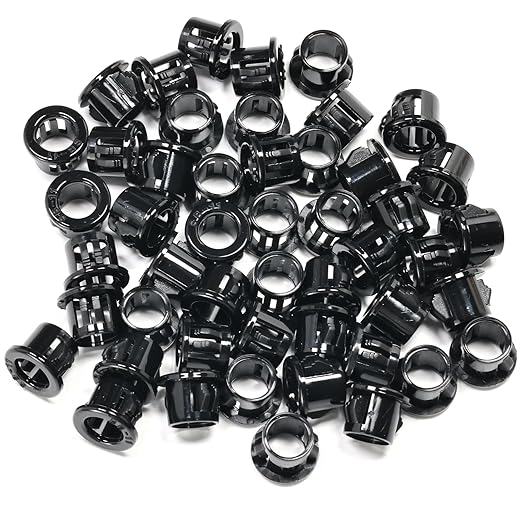 50 pcs Black Snap Bushing 3/8" (11 mm) Mounting Diameter, Plastic Cable Hole Grommets for Wiring, Round Nylon Snap in Locking Electrical Wire Cord Hose Tubing Bushings Grommets Protectors