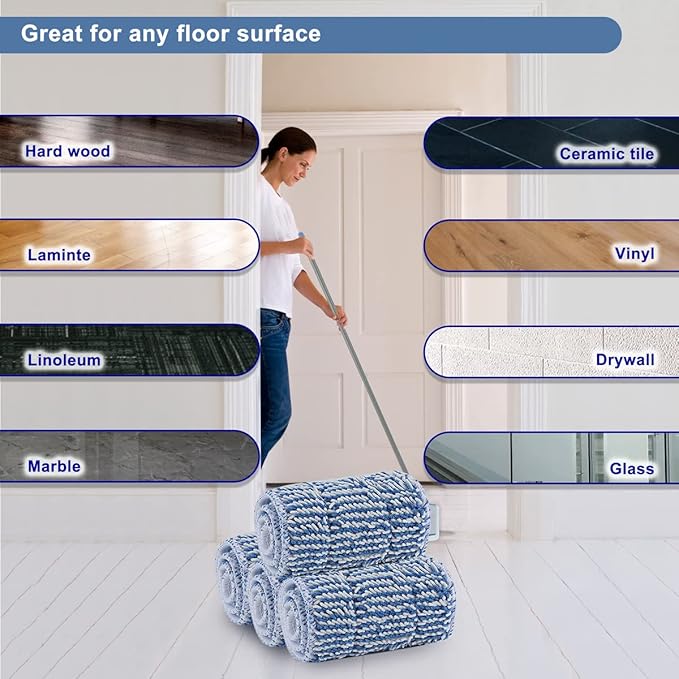 Replacement Microfiber Floor Cleaning Pads - 18''x5'' Dust Mop Refill Sweeping Pad Compatible with Bona Mop, Fits 17” to 18” Flat Mop - 4 Pack