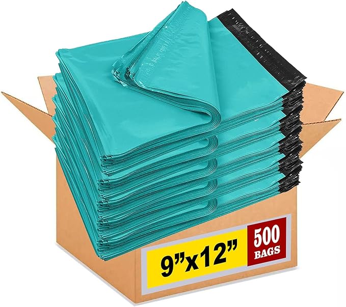 iMBAPrice 500-Pack Teal Poly Mailers 9x12 Inch #3 Color Poly Mailing Envelopes Bags, Self Seal Adhesive Waterproof and Tear Proof (Total 500 Bags)