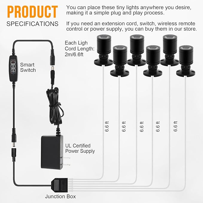 Taysing LED Spot Light Indoor Little Mini Spotlight Accent Lights for Display, Paintings, Pictures, Plants, Jewelry, Shelves, Cabinets, Posters, Showcase(ColdWhite 6 Pack Dimming&Timing)