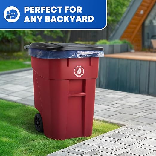50 Gallon Trash Can, Red Outdoor Garbage Can, Wheeled Outside Trash Bin, Outdoor with Lid and Wheels, Large Rolling Trash Can, Garbage Can with Wheels for Home, Office, Garage