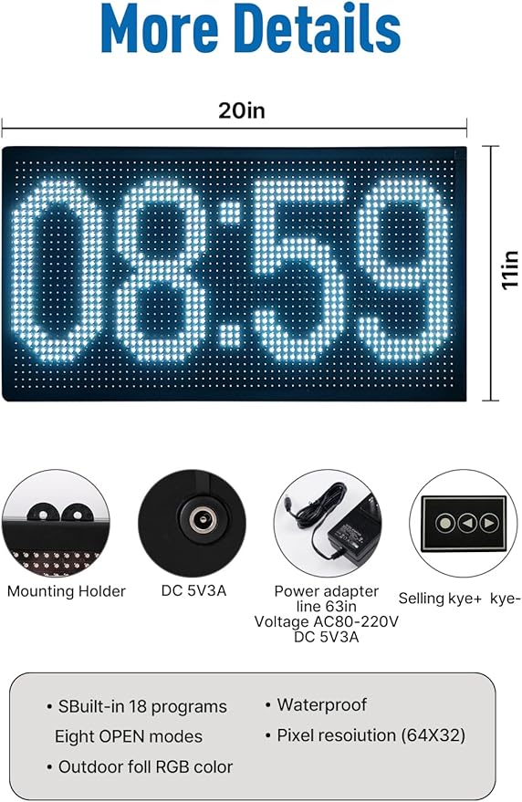 20”x11” Smart LED Open/Closed Sign Outdoor Waterproof, RGB Color Changing Backlight with Remote Control, Digital Alarm Clock, Calendar & Temperature Display - Use Retail Stores, Shops