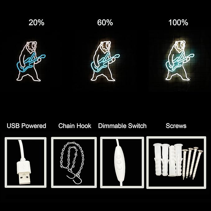 Polar Bear Plays Guitar Led Neon Sign, Polar Bear Playing Music Neon Light, Rock and Roll Led Light, Live Music Show Sign Guitar Lamp Birthday Gift