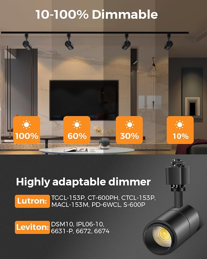 VANoopee 3-Color Zoomable 10W LED Track Lighting Heads H Type Track Light Heads Dimmable Bright Ceiling Spotlight Fixtures Accent Art, 3000K 4000K 5000K Adjustable, CRI90+ 15°-60° 1000lm Black 6 Pack