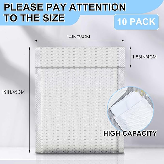 Ireer 10 Pack Extra Large 14 x 19" Bubble Mailers Poly Padded Envelopes Cushioned Mailing Envelopes Bubble Padded Mailers Self Adhesive Waterproof Shipping Bags for Business Christmas Gift Packaging