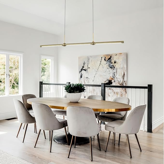 EDISLIVE Modern Linear LED Island Light Dimmable LED Chandelier 47.24 in Adjustable Linear Hanging Light Fixture 3000K 20W Pendant Light for Dinning Room Kitchen，Gold