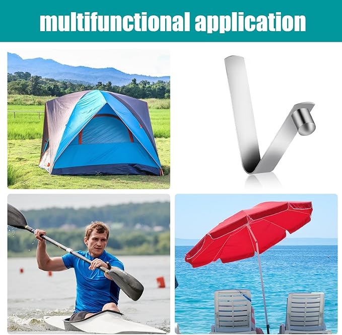 Sliverdew 12-Pack Tent Pole Clips, 8mm Stainless Steel, Spring Snap, Kayak Paddle, Camping Tent, Sunshade, Universal