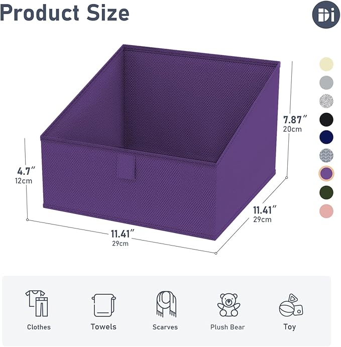 DIMJ Closet Storage Bins 6 Pack - Fabric Storage Baskets for Shelves, Collapsible Clothes Organizer, Trapezoid Shelf Organization Storage Cubes for Purse, Toys, Books, Towel, Clothes, Purple