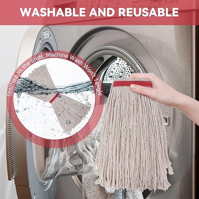 Commercial Heavy Duty Mop Heads Replacement for Rubbermaid: 3 Packs Industrial Wet Mop Head for Floor Cleaning - Cotton Looped-Open String Commercial Products Wet Refills