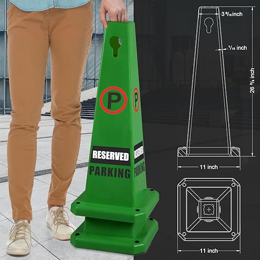 Plastic Traffic Cones, 4-Sided Message Cones, Road Safety Parking Cones, Standing Traffic Warning Signs for Cleaning Area, Garage, No Entry (4, Reserved Parking, Large)