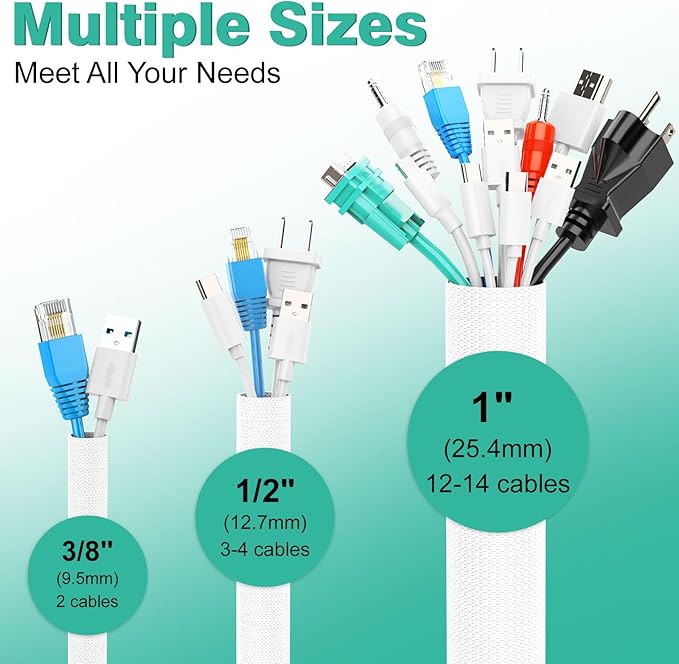 Dog and Cat Cord Protector 10ft - 1/2inch, Flexible Cable Sleeve for Easy Cord Management, Protects Cables from Pets Chewing, Ideal for USB, Power, Audio and Video Cords - White