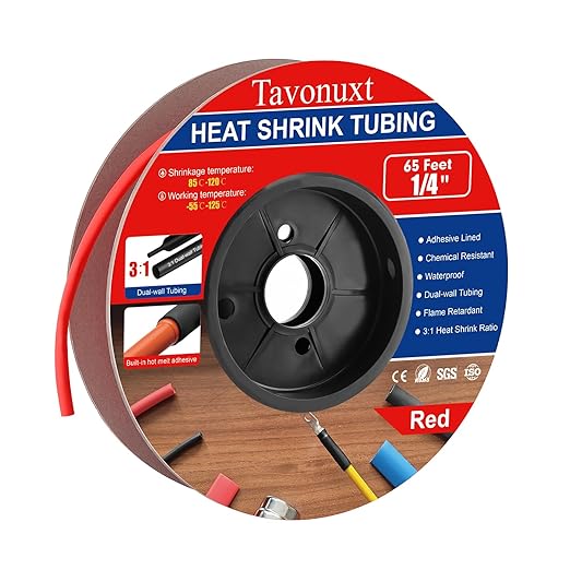 1/4" 65ft 3:1 Heat Shrink Tubing with Adhesive Lining - Marine Grade, Ideal for Home, Automotive, and Industrial Use - Red