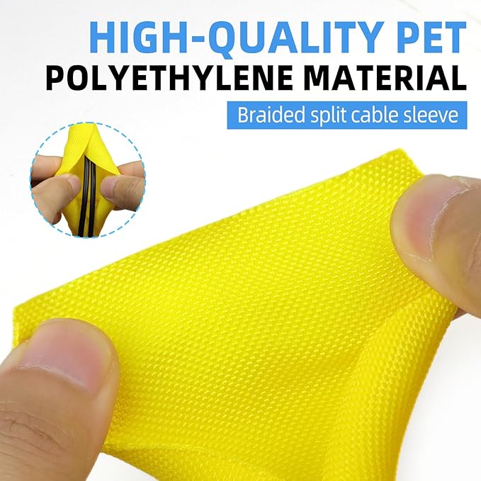 Automotive Wire Loom Tubing, Split Braided Cord Protectors from Pets No Chew, Flexible Cable Sleeve Cable Management for TV/Computer/Electric Wires (Yellow, 1/2"-10ft)