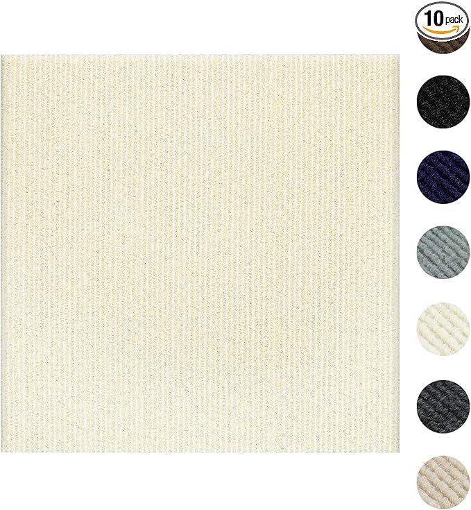 Carpet Tiles Peel and Stick 24” x 24”, Self Adhesive Soft Padded Flooring Stickers, Off-White Home Decor for Bedroom Living Room Office, 10 Tiles & 40 sq ft per Box