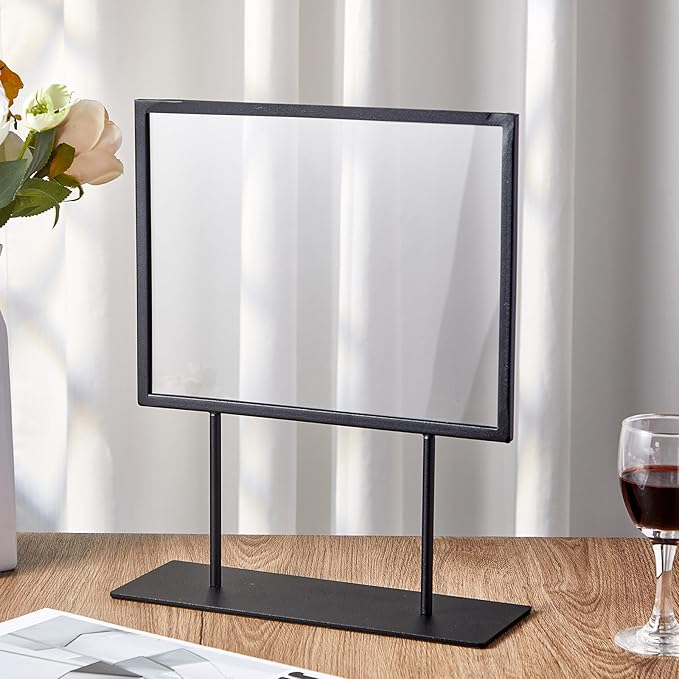 Zhengmy Tabletop Sign Holder with Flat Base Double Sided Countertop Sign Holder Desktop Display Stand Metal Poster Display Stand for Office Store Restaurant Hotels, Black(11" X 8.5",Horizontal,1 Pcs)