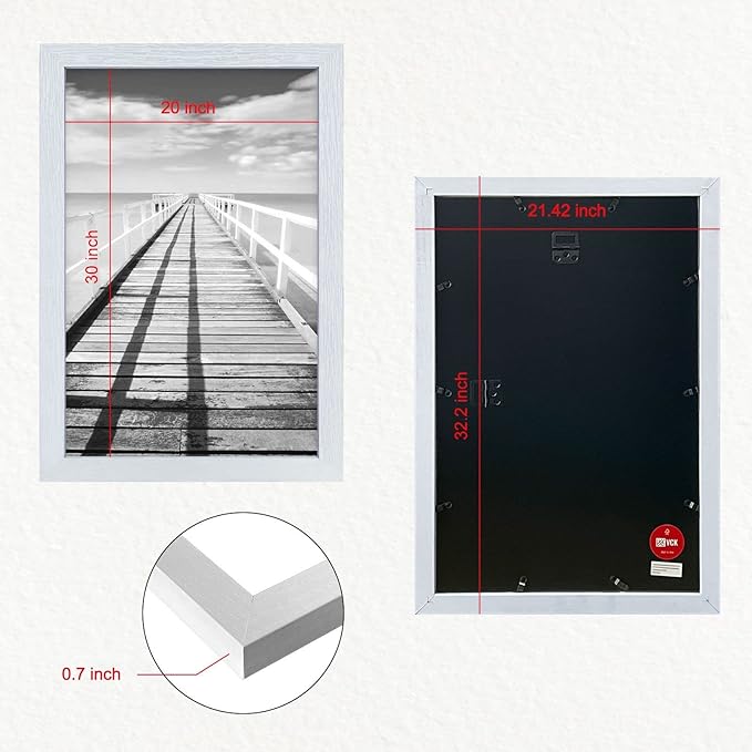 VCK 20x30 Inch White Poster Frame with Polished Plexiglass Hanging Hardware Picture Frame for Poster Artwork Certificate Included 5 Pack