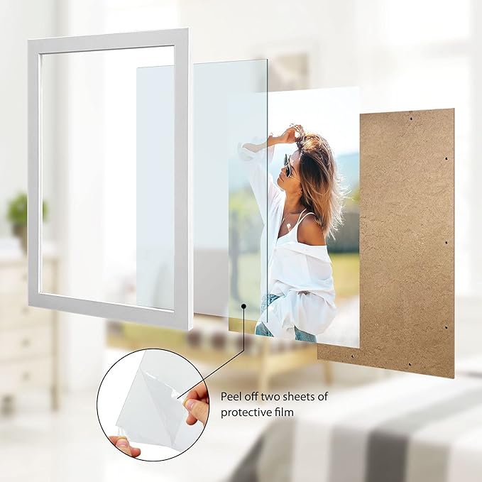 VCK 18x24 Poster Frame White with Polished Plexiglass Set of 5 Picture Frames Horizontal and Vertical Formats with Included Hanging Hardware