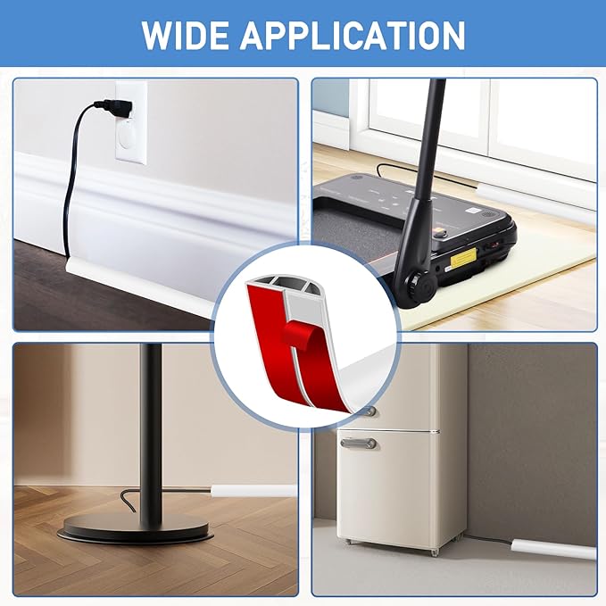 Floor Cord Cover Self Adhesive Cord Hider Floor Extension Cord Covers for Floor Power Cord Protector Cable Management Prevent Cable Trips Cable Cavity 0.47" W x 0.27" H (White, 20Ft)